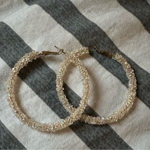 White moonstone hoop earrings